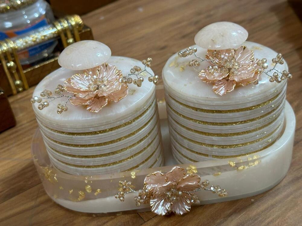 Resin Golden Line 2 Jar Tray Set