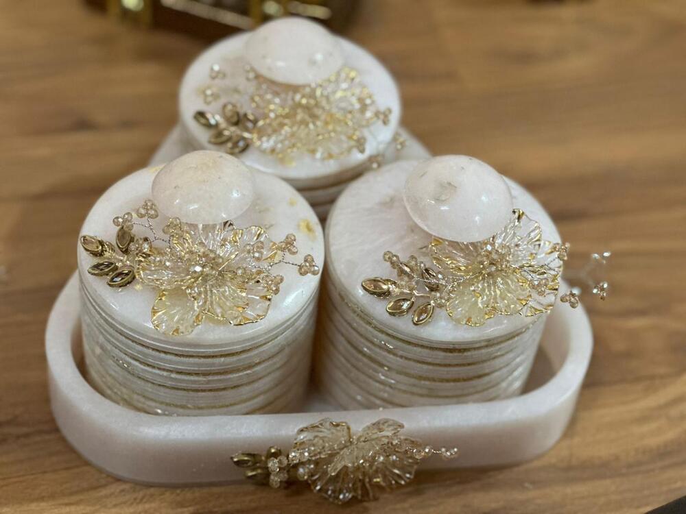 Resin Golden Line Jar Tray Set