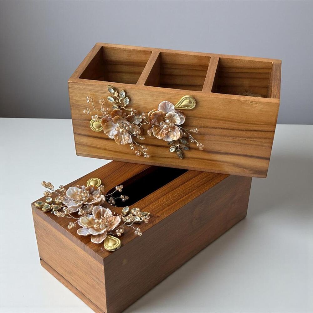 Wooden Cutlery And Tissue Holder