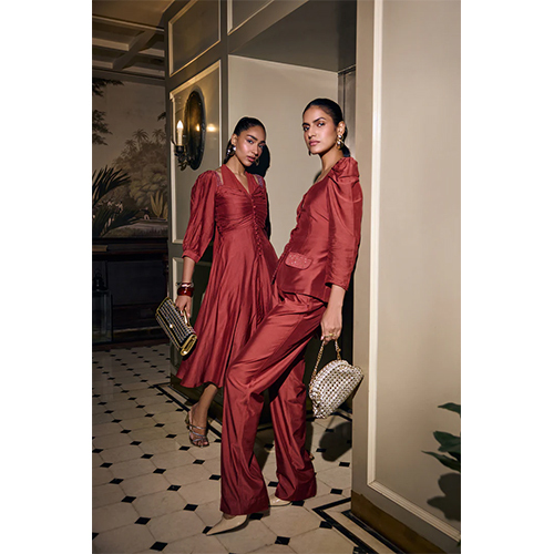 Ladies Silk Dress - Color: Brick