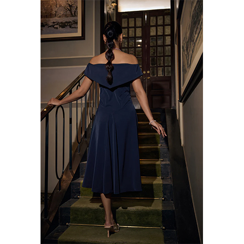 Off Shoulder Dress - Color: Navy Blue