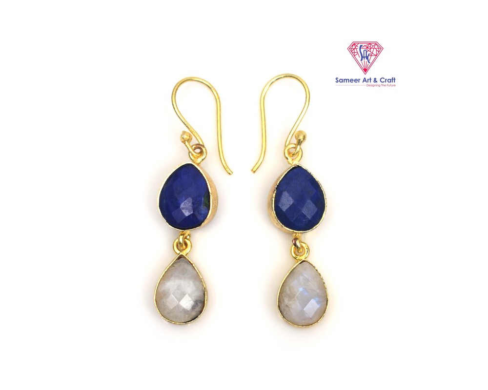 Brass With 18k Gold Plated Natural Multi Gemstone Hoop Earring Mixed Shape