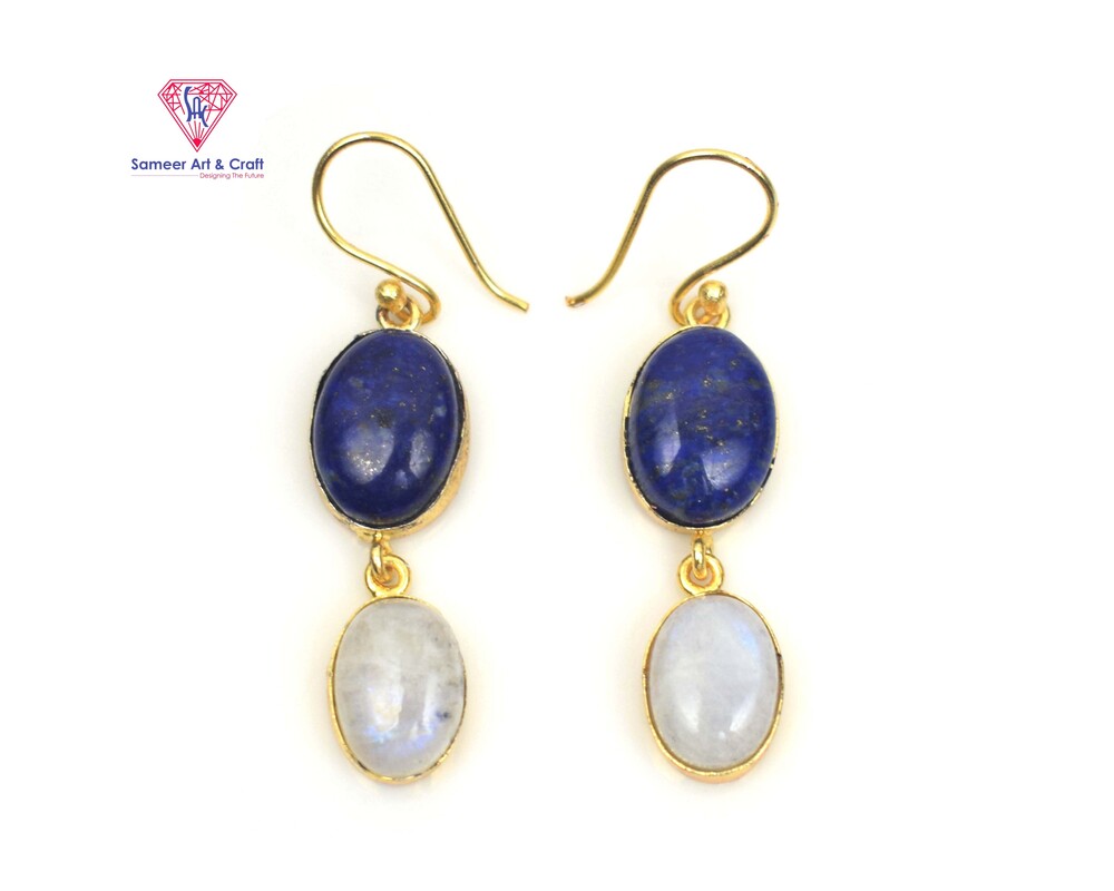 Brass With 18k Gold Plated Natural Multi Gemstone Hoop Earring Mixed Shape