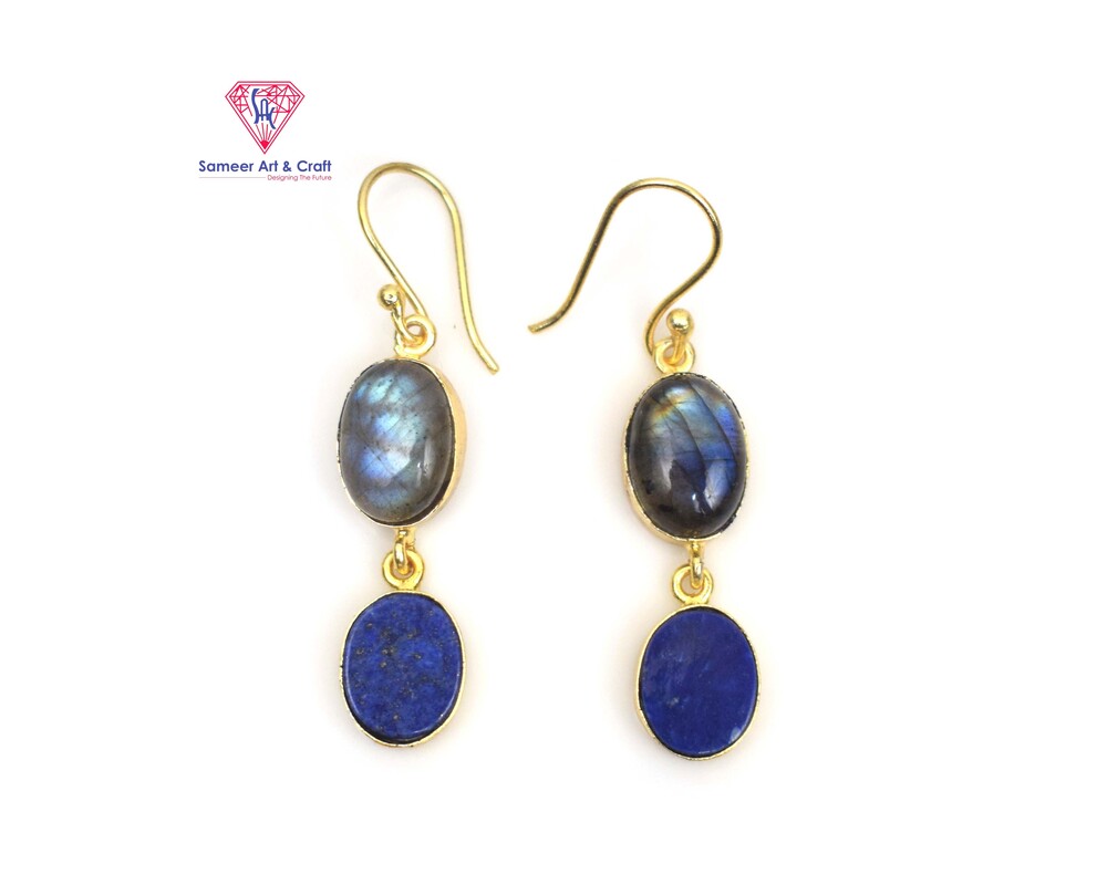 Brass With 18k Gold Plated Natural Multi Gemstone Hoop Earring Mixed Shape