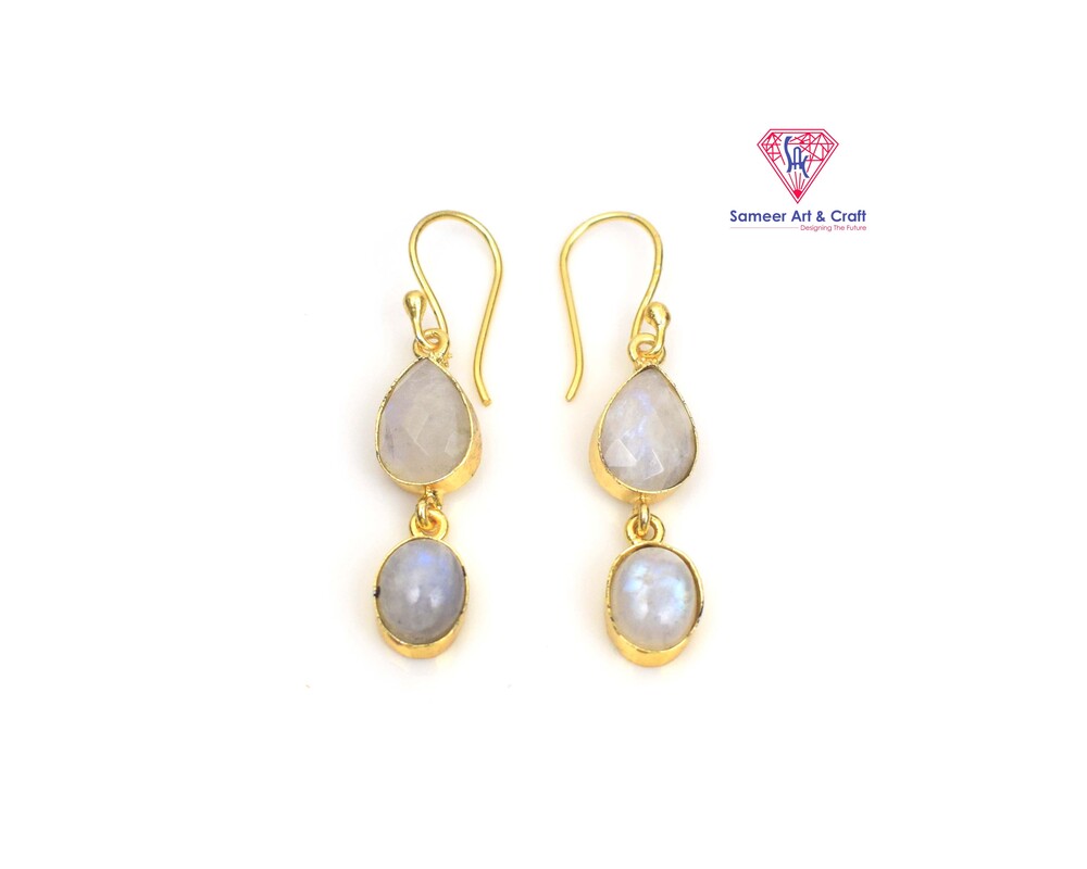 Brass With 18k Gold Plated Natural Multi Gemstone Hoop Earring Mixed Shape