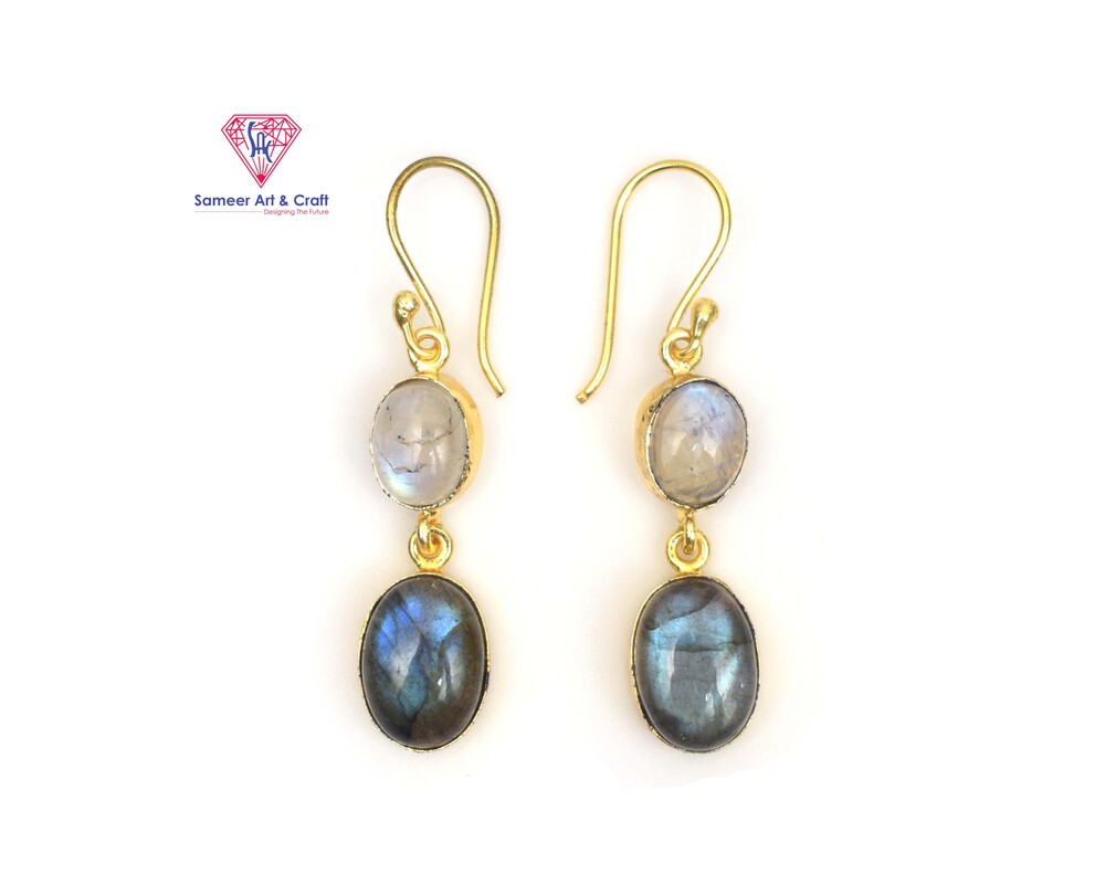 Brass With 18k Gold Plated Natural Multi Gemstone Hoop Earring Mixed Shape