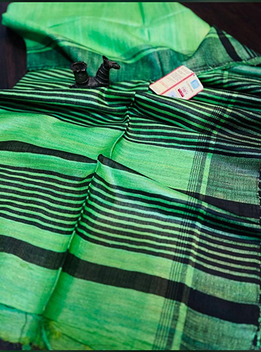 Traditional Tussar Ghicha Striped Pallu Silk Saree