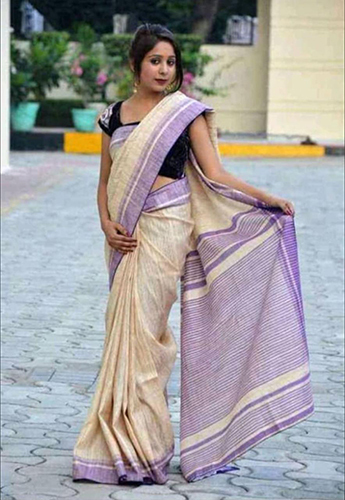 Traditional Tussar Ghicha Striped Pallu Silk Saree