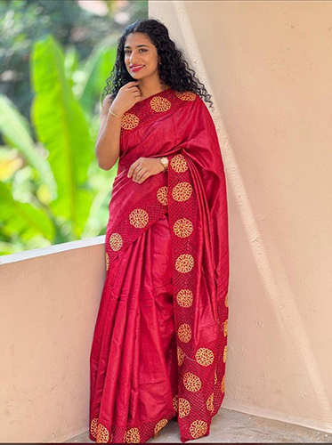 Pure Tusser Hand Cutwork Silk Saree
