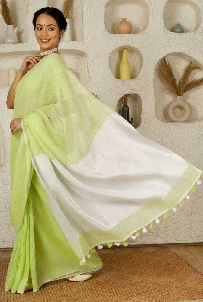 Mini Border Pure Linen Saree