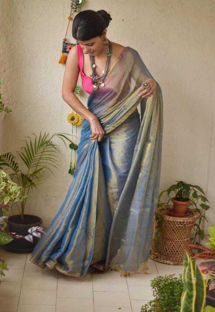 Pure Tissue Linen Saree