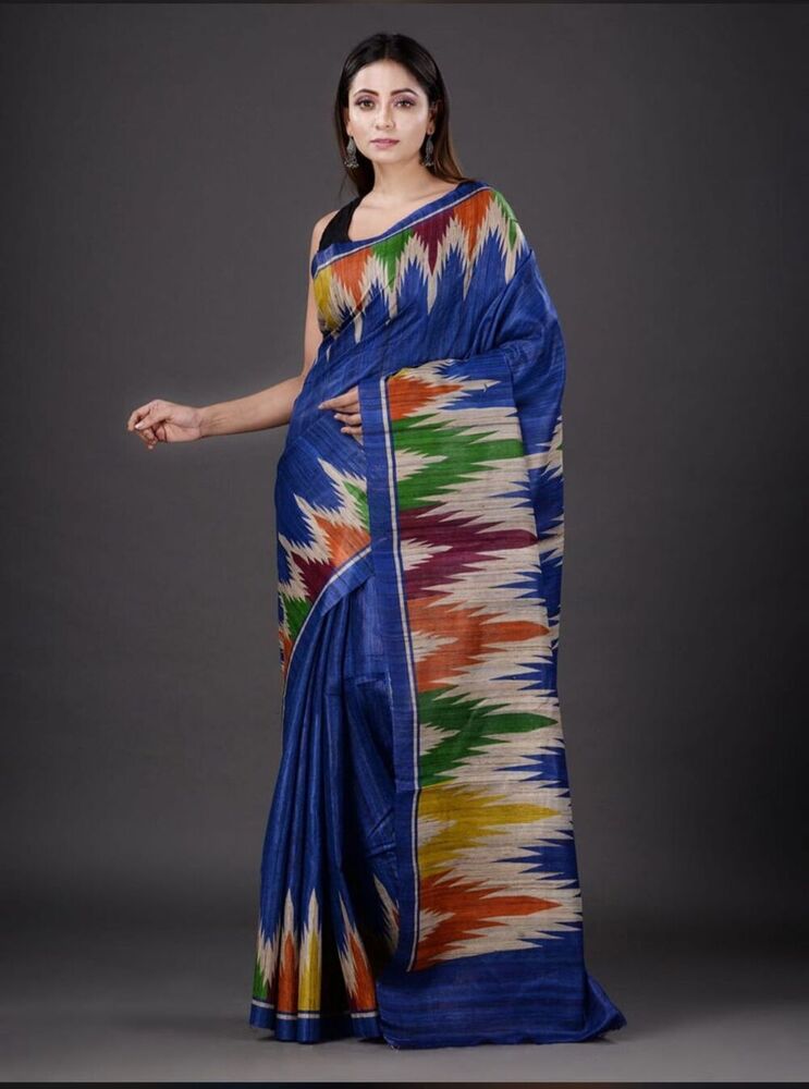 Pure Tussar Ghicha block printed saree