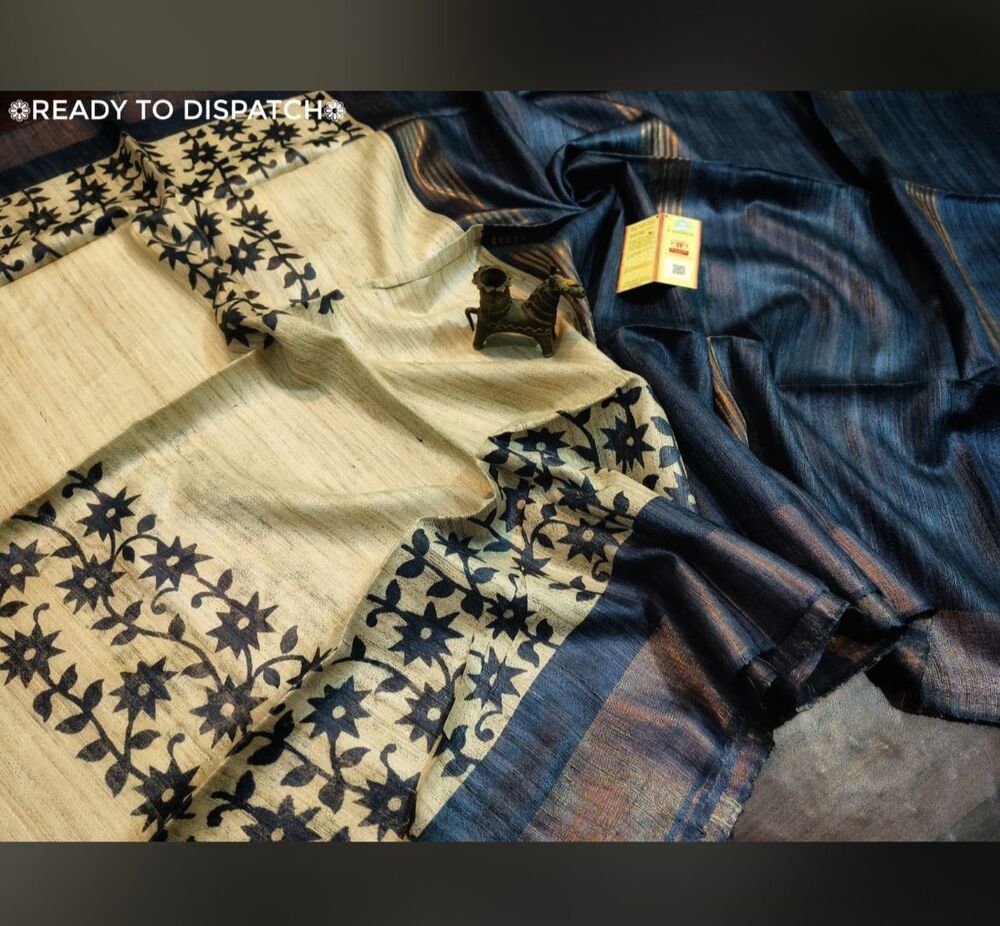 Pure Tussar Ghicha block printed saree