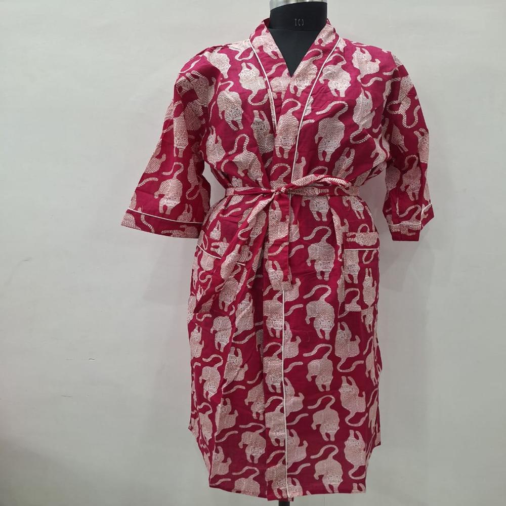 Block Printed Cotton Bathrobe - Age Group: Children
