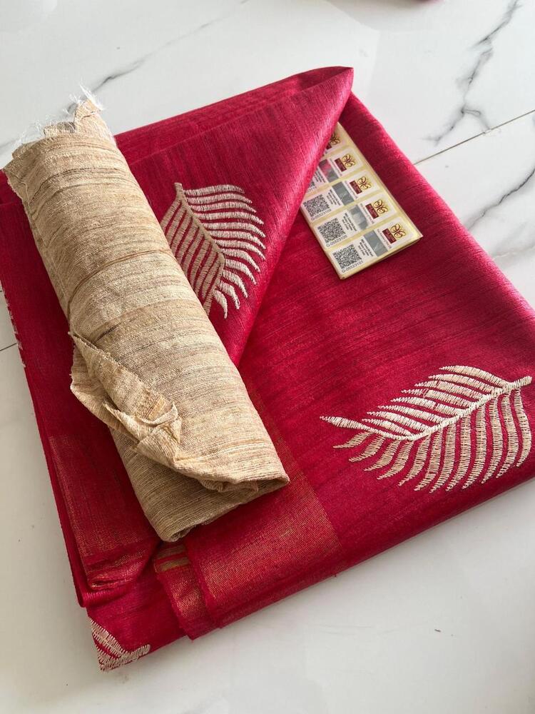 Pure Tussar Ghicha Embroidery Saree