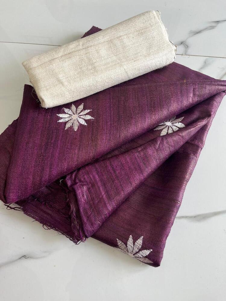 Pure Tussar Ghicha Embroidery Saree