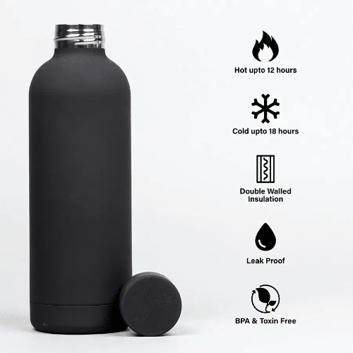 (SS-112) Matte Finish Black Elegant Touch Coating Insulated Vacuum Stainless Steel Flask