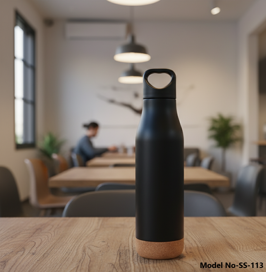 (SS-113) Double Walled Vaccum Metal Bottle With Cork Base