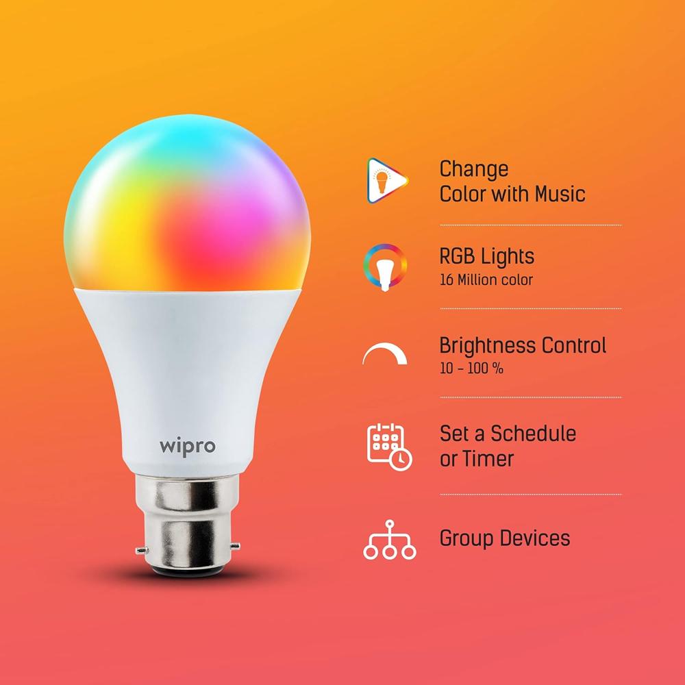 Wipro B22 12.5w Wi-fi Smart Led Bulb With Music Sync For Amazon Alexa & Google Assistant - Application: Bed Room