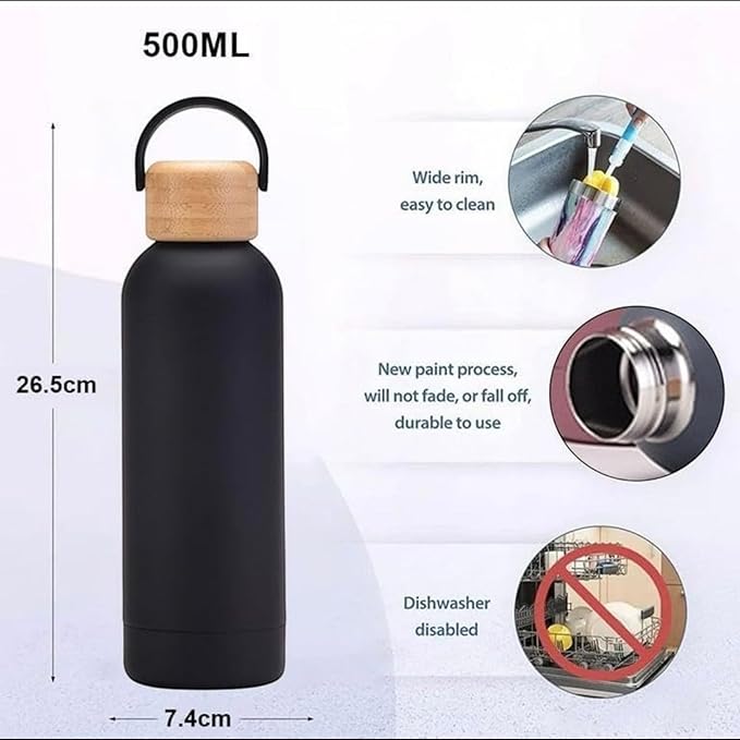 (SS-115) Insulated Stainless Steel Water Bottle with Natural Wooden Lid