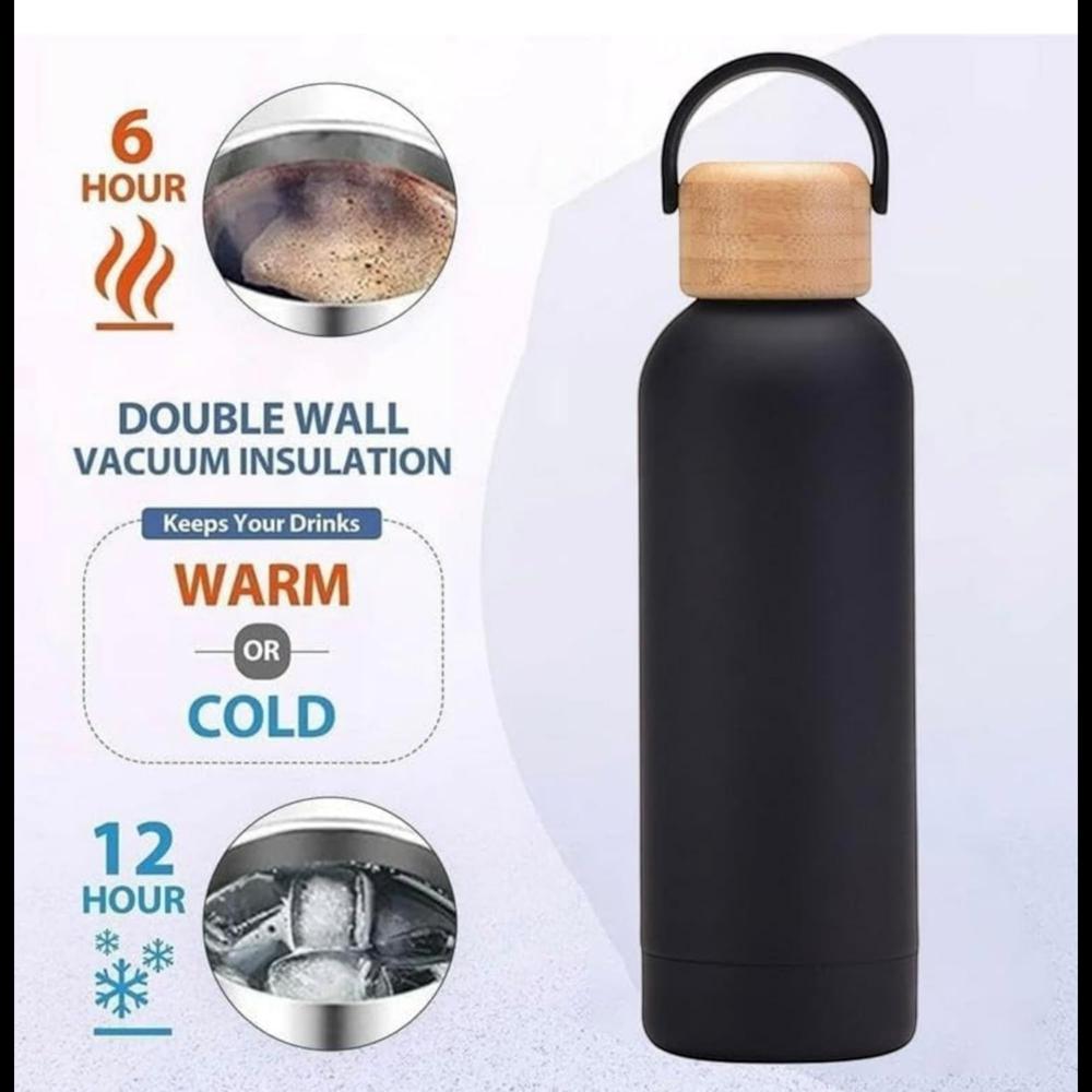 (SS-115) Insulated Stainless Steel Water Bottle with Natural Wooden Lid