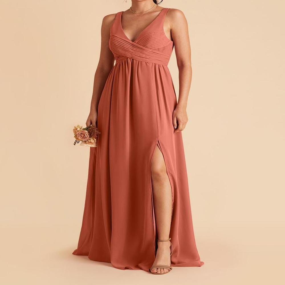 Womens Peach Sleeveless VNeck Maxi Dress