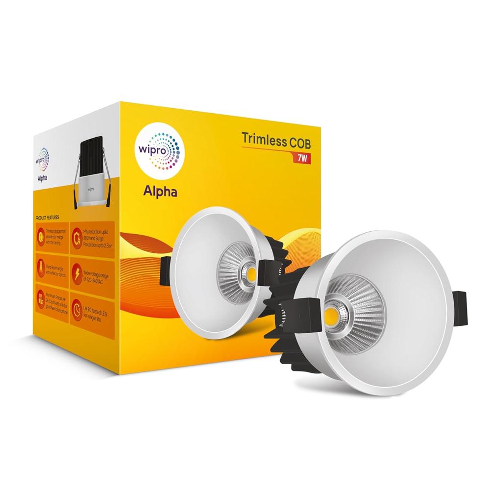  7 Watt Alpha Trimless COB | Warm White (2700K) | Aluminium PDC Heat Sink | Sharp Beam Angle with Reflector for Home, Office and Store Cabinet Display 