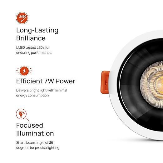 wipro Acrylonitrile Butadiene Styrene Garnet 7 Watt Wave Spot Black COB,Warm White(2700K),High Voltage(440V)& Surge Protection(4 KV),Sharp Beam Angle with Reflector for Home,Office