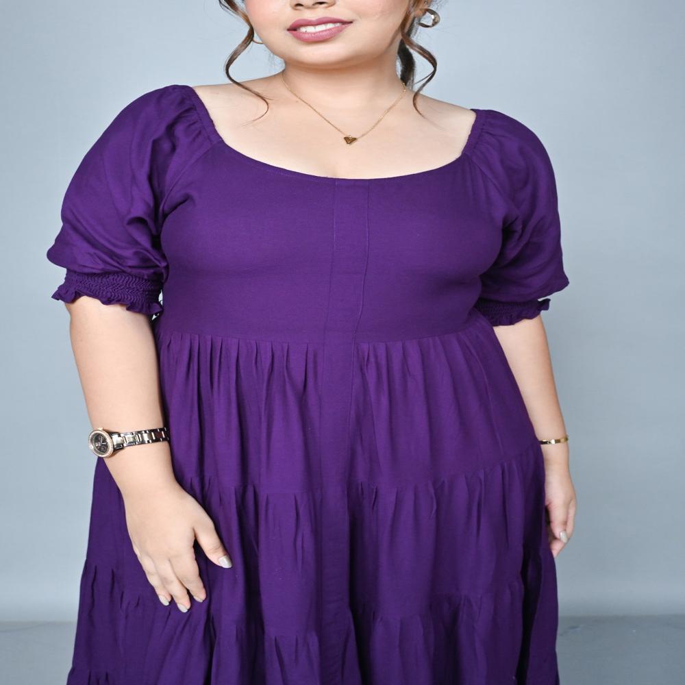 Wholesale Plus Size Multi Tiered Front Slit Maxi Dress Manufacturer - Color: Purple