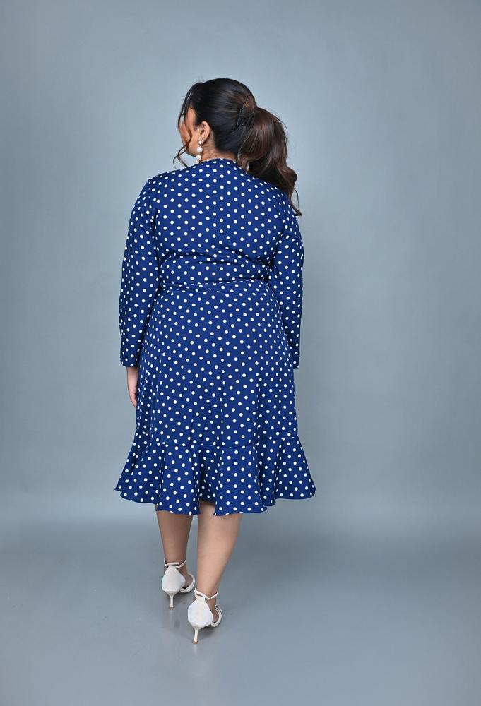 Ruffled knee length wrap dress