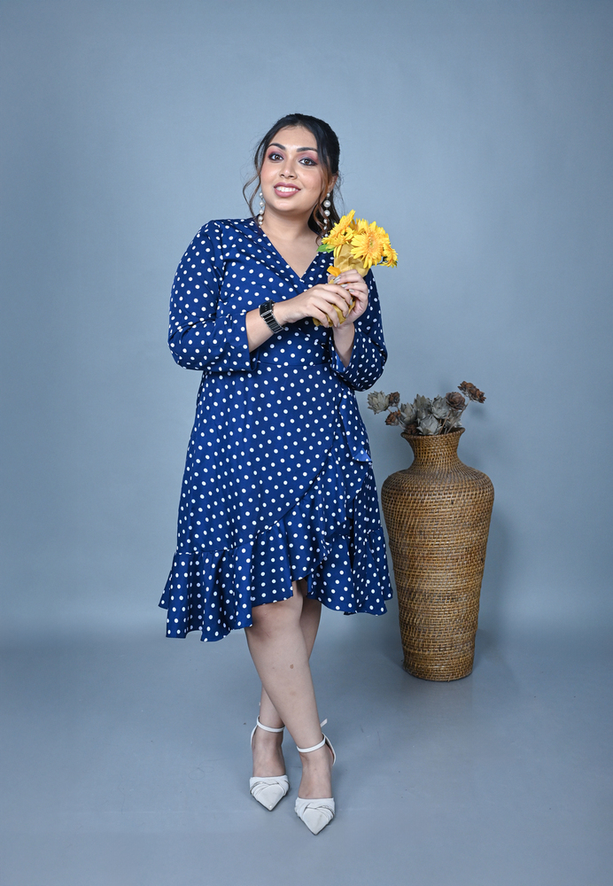 Ruffled knee length wrap dress