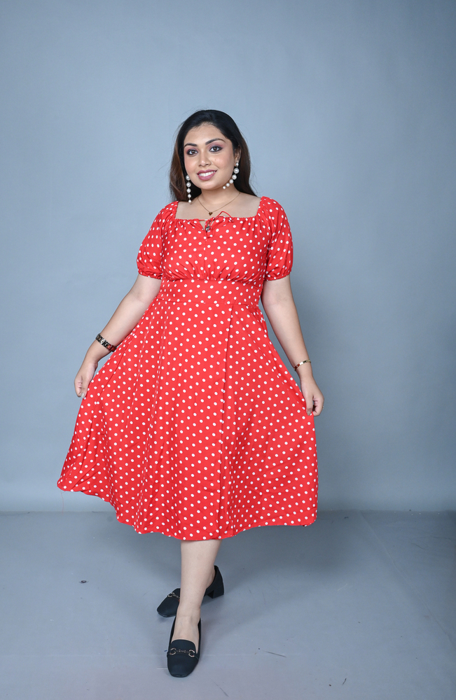Ladies Plus Size Flared Midi Dress Manufacturer - Color: Red