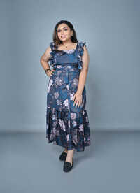 Ladies Ruffle Sleeves Floral Maxi Dress - Color: Multicolor