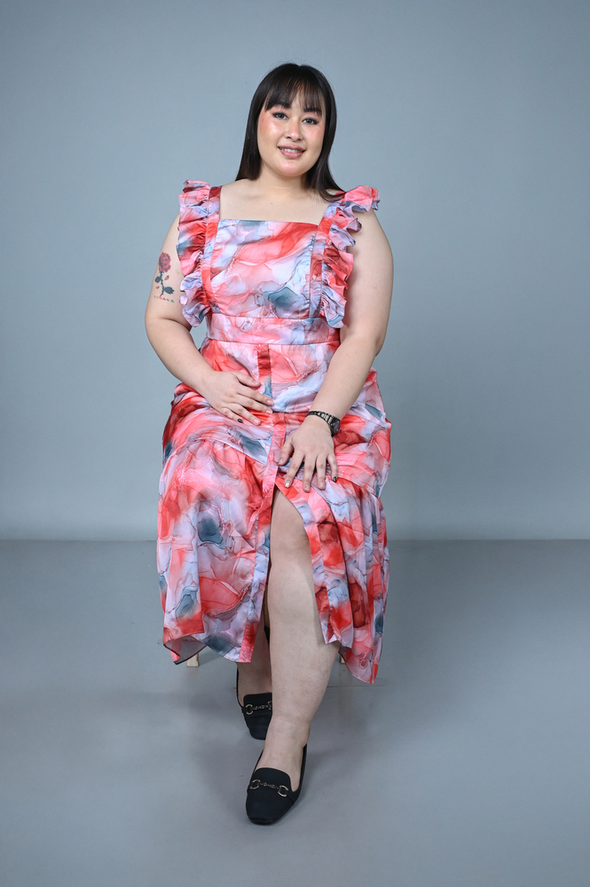 Ruffle Sleeve Maxi Dress - Color: Peach Pink