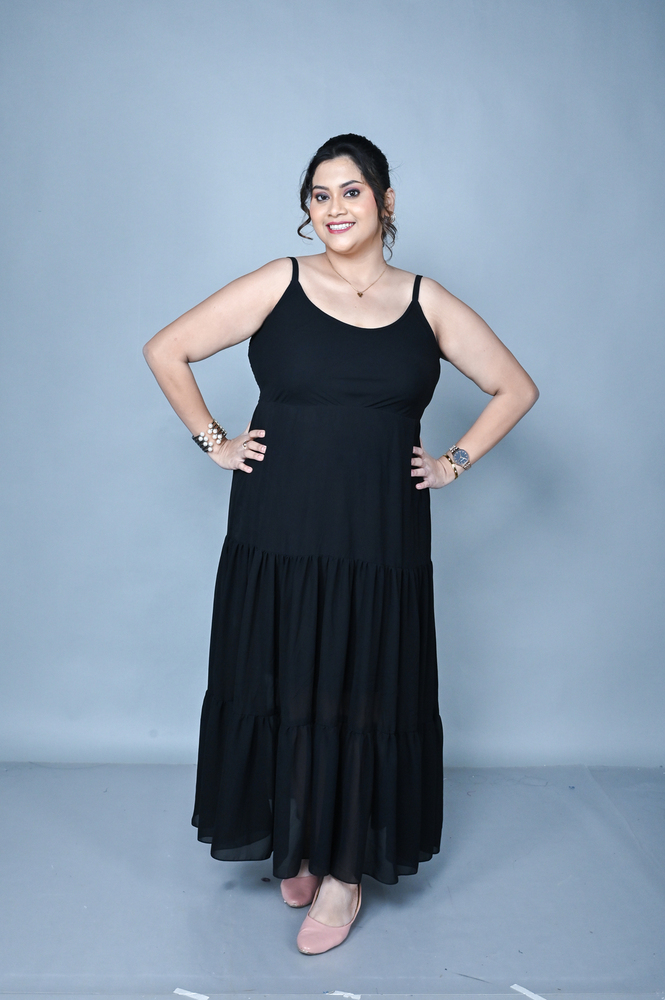 Ladies Jet Black Maxi Dress Manufacturer 