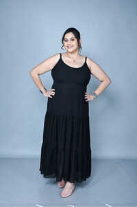 Ladies Jet Black Maxi Dress - Material: Cotton