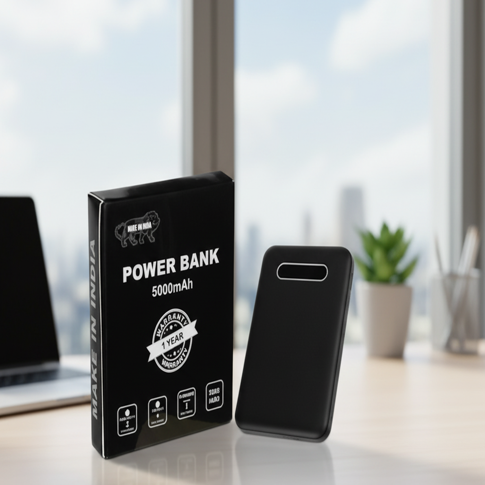 Black Mini Compact Portable 5000mah Power Bank - Dimension (l*w*h): 9.5*6.2*1.4  Centimeter (cm)