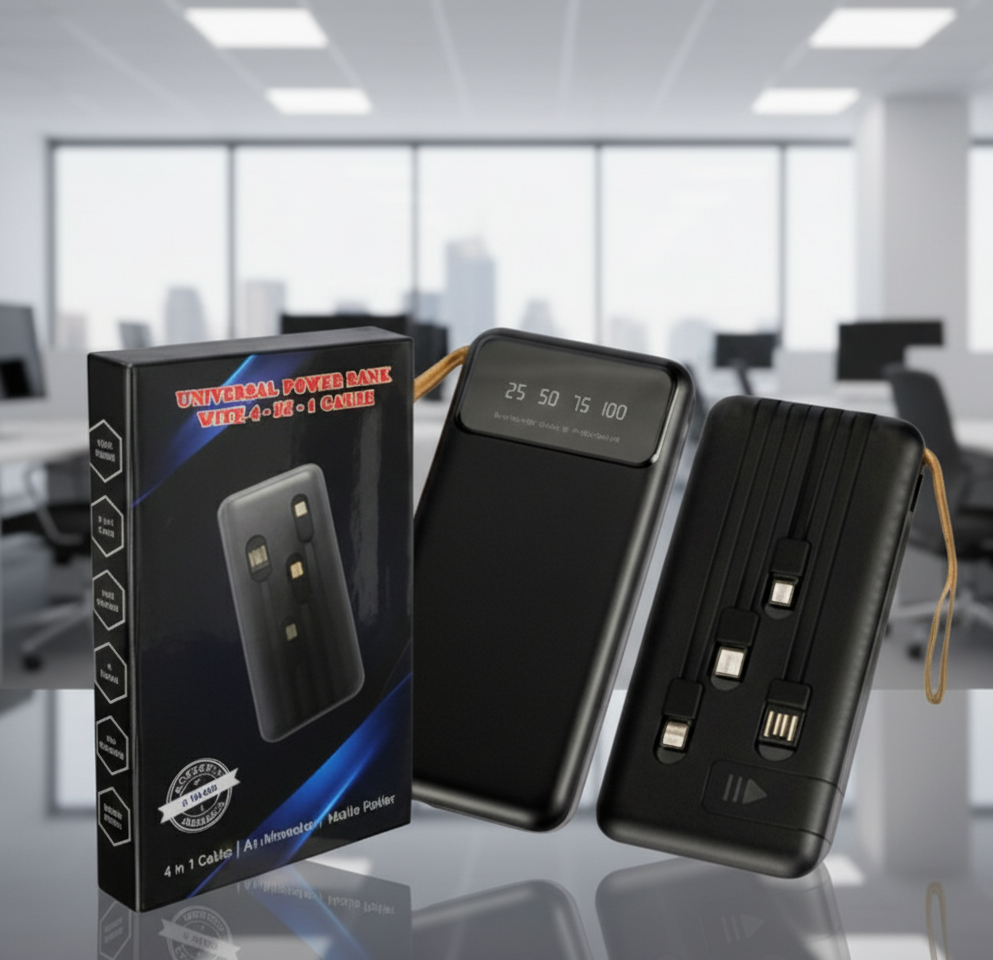 4-IN-1 10000 mAh Powerbank With Inbuilt Cable