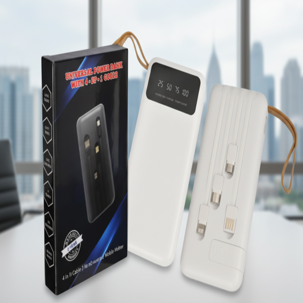 4-IN-1 10000 mAh Powerbank With Inbuilt Cable