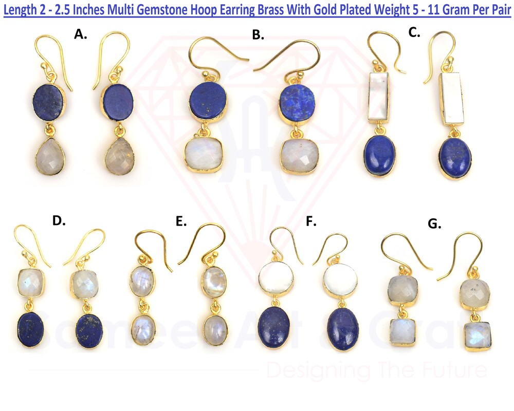 Brass With 18k Gold Plated Multi Gemstone Hoop Earring Mixed Shape