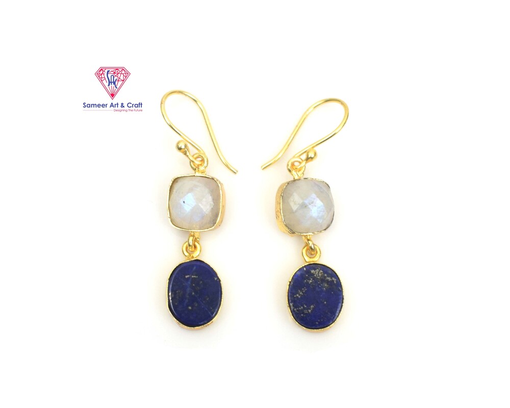 Brass With 18k Gold Plated Multi Gemstone Hoop Earring Mixed Shape