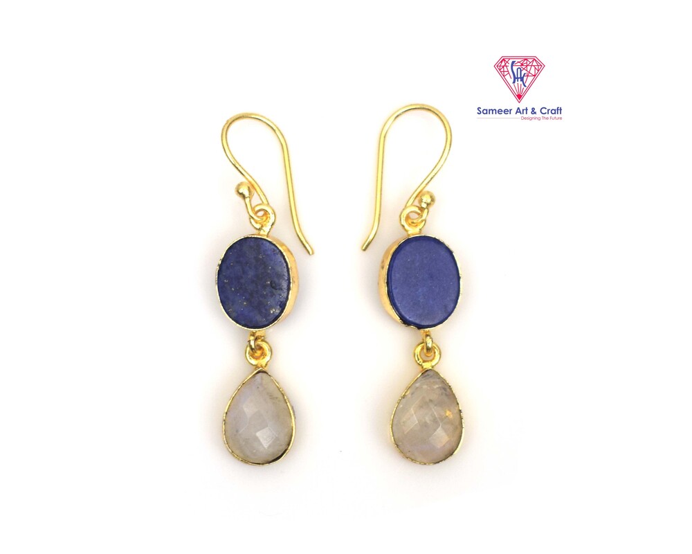 Brass With 18k Gold Plated Multi Gemstone Hoop Earring Mixed Shape