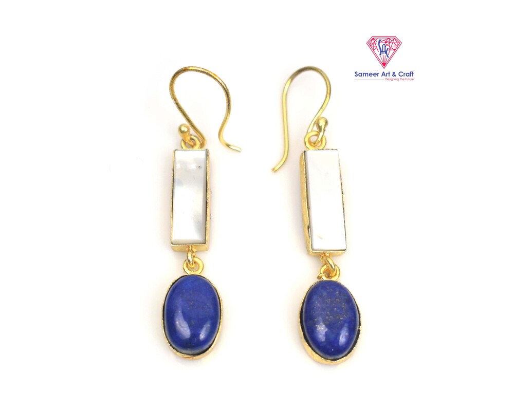 Brass With 18k Gold Plated Multi Gemstone Hoop Earring Mixed Shape