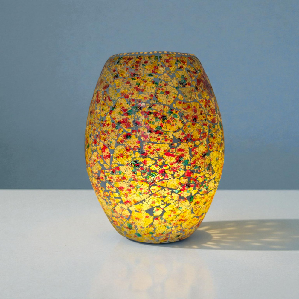 Tuffen Glass Dholak Lamp | Dholak Shape Tuffen Glass Table Lamp | Glass Table Lamp