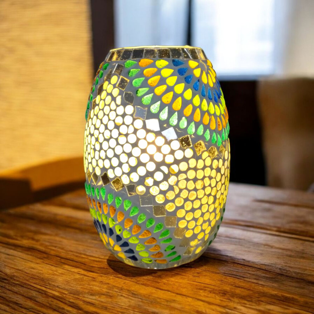 Mosaic Glass Dholak Lamp | Dholak Shape Mosaic Glass Table Lamp | Glass Table Lamp