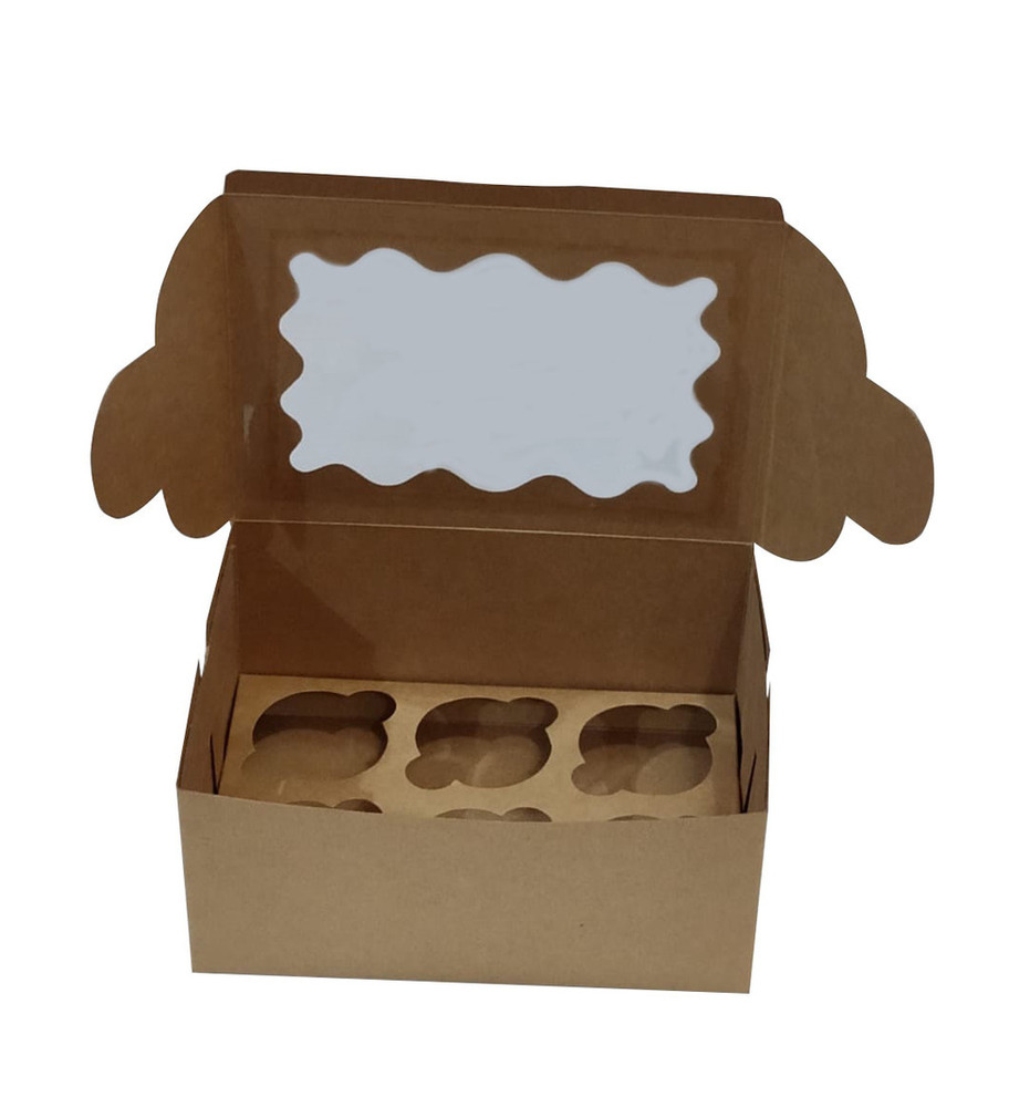 6 Cupcake Box With Window Kraft - Material: Paper