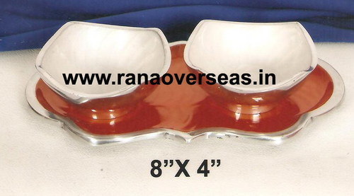 Aluminium Bowl Gift Set - Round Design, White & Brown Color Scheme | Includes 2 Bowls, Elegant Tray in Gift Box for Diwali & Christmas