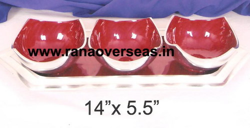 Aluminium Bowl Gift Set - 3 Rectangular and Round Bowls, 14x5.5 Inch Red Tray | Perfect for Diwali, Christmas, and New Year Gifting