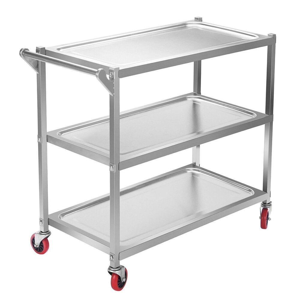 Stainless Steel Tray Trolley - Three Shelf Design, Swivel Wheels, Elevated Integrated Handles, Polished Finish For Instrument Transport In Hospitals & Industries