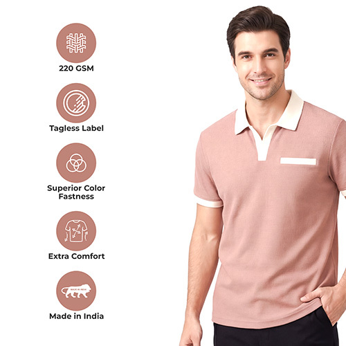 Mens Pink Solid T-shirt - Feature: High Quality